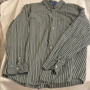 Chaps Olive and White Striped Button-Down Shirt